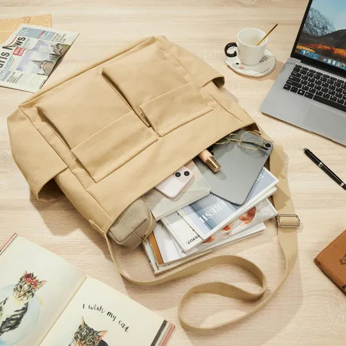 Vista 7 de KALIDI - Bolsa de lona tipo mensajero, bolsa cruzada grande para mujeres u hombres, bolsa de hombro de lona casual para la universidad, trabajo