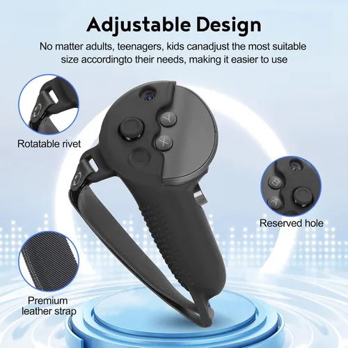 Vista 5 de Empuñaduras de control para accesorios Meta Quest Pro con diseño de carga sin extracción y correa ajustable para nudillos de muñeca, funda
