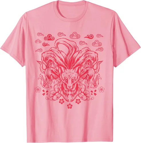 Vista 58 de Camiseta de anime japonés Nine Tails Fox Kitsune, Negro