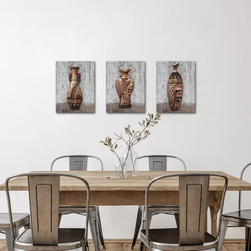 Vista 2 de Zlove Lienzo de jarrón africano vintage, arte de pared, tradicional tribal africano, maceta floral africana, pintura de granja para cocina, hogar