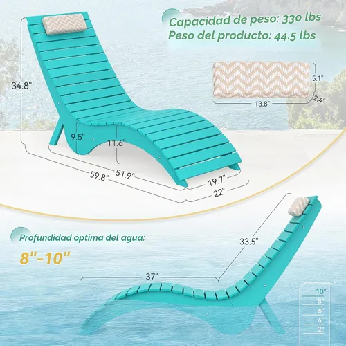 Vista 2 de Sillas de piscina con reposacabezas para 8-10 agua, color azul Azul (Aruba Blue)