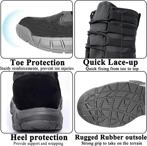 Vista 5 de Botas tácticas militares de combate ligeras para hombre. Botas de desierto al aire libre para senderismo, ejército, transpirables, con cremallera