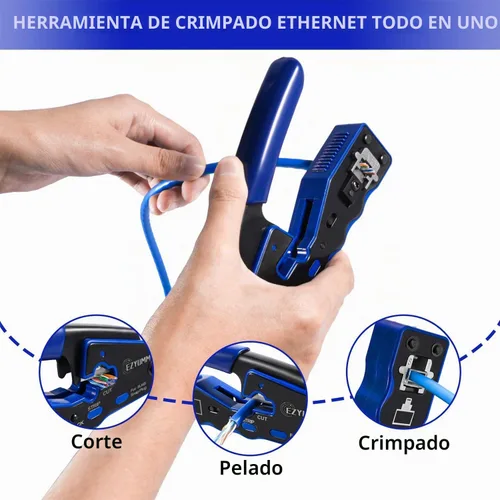 Vista 4 de Kit de herramientas de crimpado RJ45, crimpadora Ethernet de paso, kit de herramientas de crimpado Ethernet profesional, herramienta de crimpado