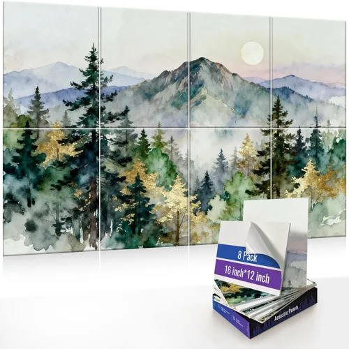 Vista 17 de Paquete de 8 paneles acústicos artísticos, paneles decorativos de pared, paneles autoadhesivos de absorción de sonido de 47.2 x 31.4 pulgadas