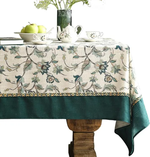 Vista 51 de [Usado] patdrea Mantel largo de lino de diseño verde para mesa rectangular, mantel vintage transpirable con patrón de frutas amarillas, funda
