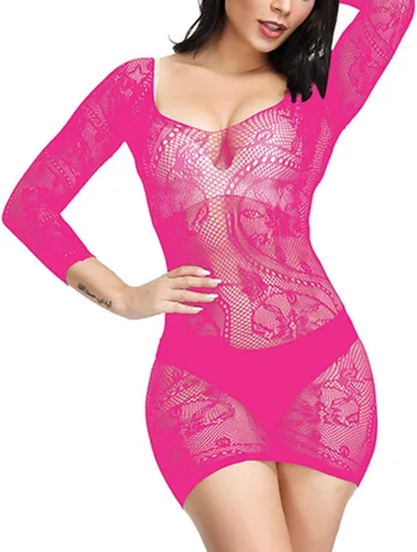 Vista 3 de Lencería de red para mujer, ropa de dormir con patrón Loong de malla, mini vestido de talla libre, body de una pieza