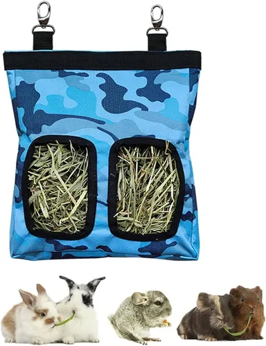 Vista 18 de RIOUSSI Comedero de heno para conejillos de indias, bolsa de alimentación Azul (Blueflower)