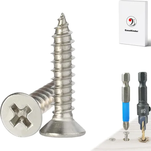 Vista 11 de Tornillos para madera, 120 tornillos Phillips de cabeza plana, tornillo de acero inoxidable 304 con kit de avellanado de madera ajustable (#4 x 1)
