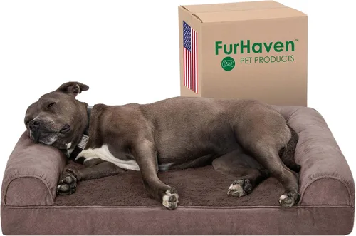 Vista 30 de Furhaven - Cama ortopédica para perros, estilo sofá, acolchada, con funda extraíble y lavable, marrón tostado, tamaño jumbo (XL)