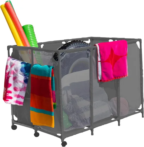 Vista 3 de Moderno contenedor de almacenamiento azul para piscina, tamaño XXL, organizador de malla de nailon para tus gafas, pelotas de playa, flotadores