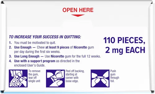 Vista 7 de Nicorette Quit Smoking Gum, 110 unidades (paquete de 1) Reduces Nicotine Cravings and Withdrawal Symptoms, Intense Craving Relief, Portable