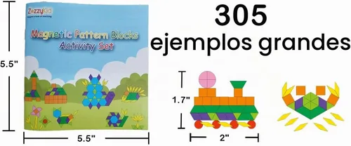 Vista 8 de ZazzyKid Juego de bloques de patrón magnético para niños: 216 piezas rompecabezas de forma geométrica Tangram - STEM