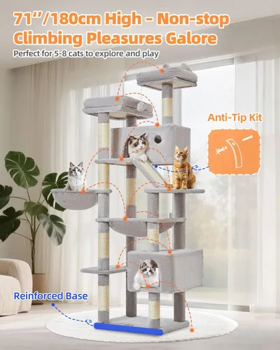 Vista 17 de Taoqimiao Árbol para gatos de 57.5 pulgadas, torre para gatos de interior para adultos, condominio extragrande para gatos, 8 postes rascadores