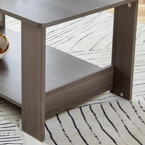 Vista 7 de Mesas de centro modernas de 2 niveles rectangulares de madera con amplio almacenamiento, perfectas para sala de estar, decoración de sala