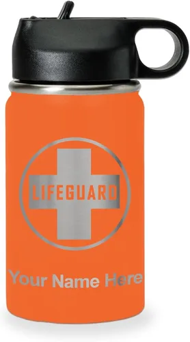 Vista 58 de LaserGram Botella de agua personalizada, salvavidas, acero inoxidable de doble pared aislada al vacío con popote superior, regalo grabado Negro