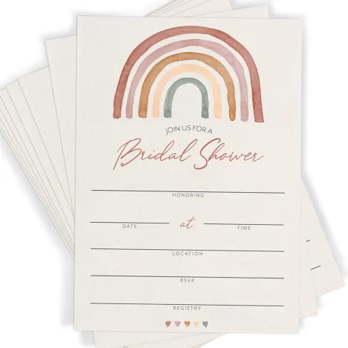 Vista 7 de Printed Party Tarjetas de consejos de boda y buenos deseos, tema boho arco iris, juego de 50