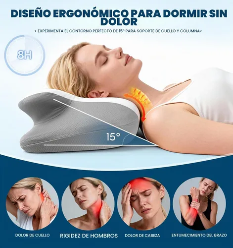 Vista 4 de Almohada de apoyo para el cuello para dormir, almohadas de espuma viscoelástica de contorno para dolor de cuello, almohada cervical ortopédica
