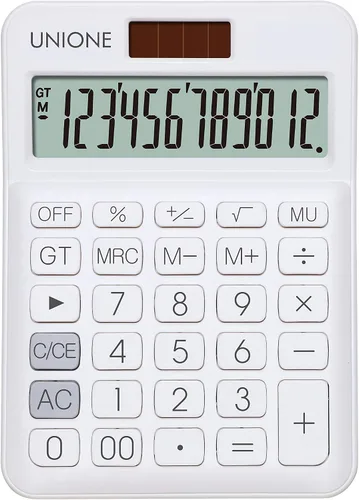 Vista 9 de UNIONE Calculadora Panda con LCD brillante, escritorio portátil de doble alimentación. Color. Negocios, oficina, escuela secundaria... (beige)