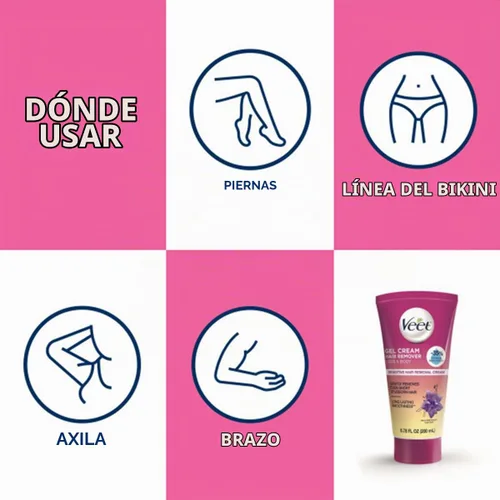 Vista 7 de Veet Crema Gel Depilación, Fórmula para Piel Sensible 6.76 fl oz (6.8 fl oz)