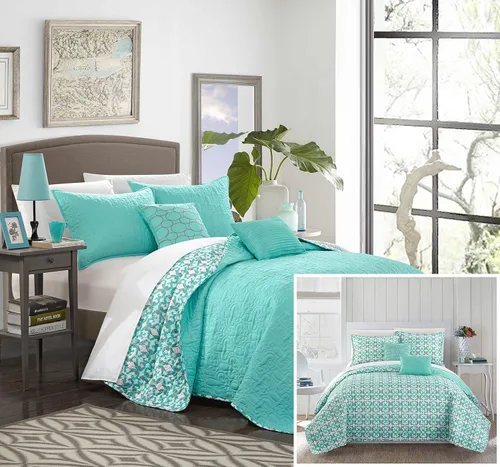 Vista 8 de Chic Home QS3436-AN Anat - Juego de edredón de 5 piezas, tamaño King, color blanco y blanco Apagado/blanco