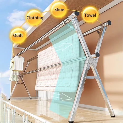 Vista 4 de Clothes Drying Rack Foldable - Stainless Steel Laundry Drying Rack for Indoor Outdoor Use, Adjustable Length Space Saving, Easy to Move, Blanket