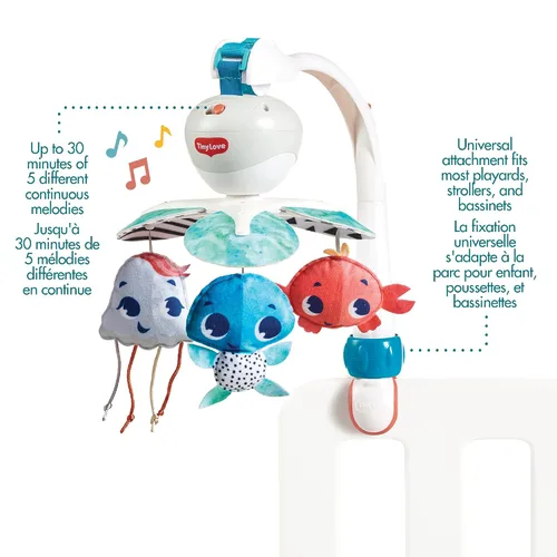 Vista 2 de Tiny Love Móvil de bebé para cuna, Móvil portátil 3-en-1, Tesoro El Océano