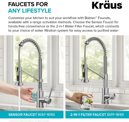 Vista 14 de KRAUS Bolden KPF-1610SFS - Grifo de cocina extraíble de una sola manija de estilo comercial de acero inoxidable sin manchas, con 2 funciones
