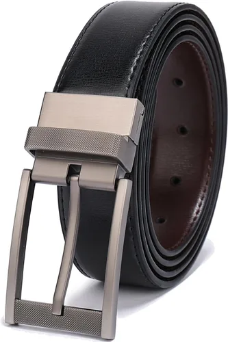 Vista 10 de Beltox - Cinturón reversible para hombre de 1.25 pulgadas de ancho y hebilla, estilo formal Hebilla giratoria rectángulo con negro/marrón claro