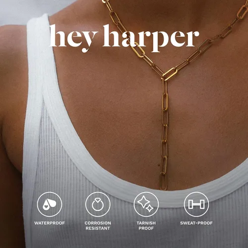 Vista 2 de Hey Harper Boss Babe - Collar de cadena de clip de papel, collar de eslabones de acero inoxidable impermeable, collar de oro para mujer, Acero