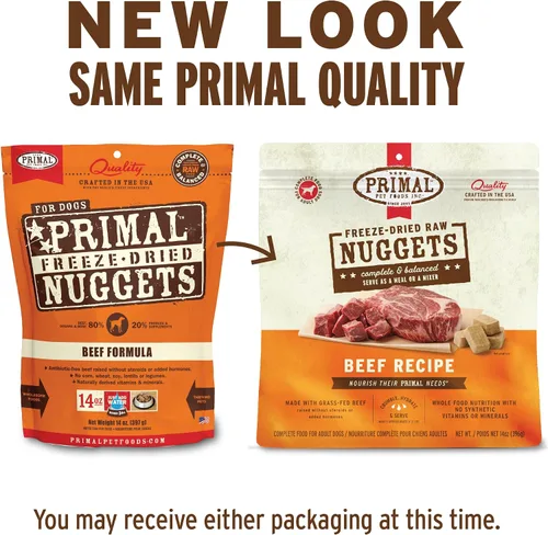 Vista 2 de Primal - Nuggets de alimento crudo liofilizado para perros, res, comida completa y balanceada, también se puede utilizar como complemento o premio