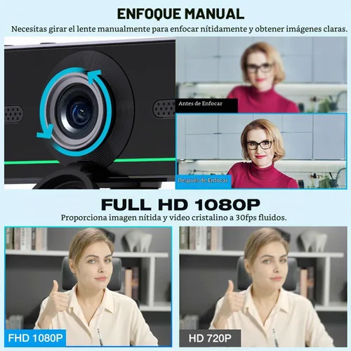 Vista 6 de Gsou - Cámara web 1080P con micrófono para escritorio, corrección automática de luz, cubierta de privacidad, cámara web de computadora, conexión