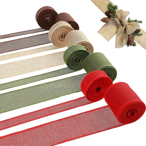 Vista 8 de WILLBOND 8 rollos de cinta de arpillera con cable de Navidad de 44 yardas
