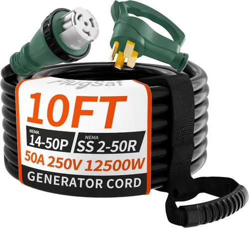Vista 11 de PlugSaf Cable de generador de 50 amperios, cable de extensión RV de 50 amperios de 15 pies con bloqueo de torsión, cable de generador 50A de 4