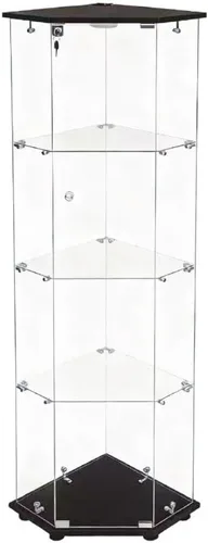 Vista 9 de Armario esquinero de cristal templado con 4 estantes de 64 pulgadas de alto, gabinete de licor de 5 lados con luces LED, bloqueo y pies ajustables