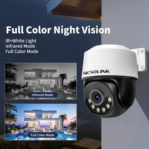 Vista 5 de Cámara domo POE PTZ de 5 MP para exteriores, 2592 × 1944 HD, inclinación de 355° Pan 90°, detección humana AI y seguimiento automático, visión