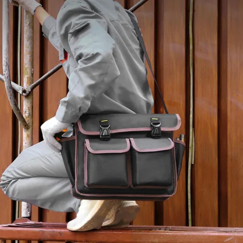 Vista 7 de Bolsa de herramientas para electricista, gran capacidad, gruesa, tela Oxford, duradera, bolsa de mensajero profesional para reparación, instalación