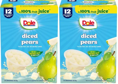 Vista 9 de Dole - Tazones de peras en cubos en jugo 100% de fruta, 4 oz, 12 tazas en total, sin gluten ni lácteos, refrigerios a granel para niños y adultos