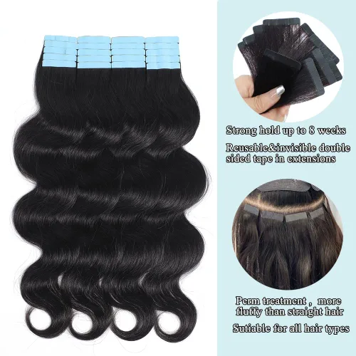 Vista 4 de HUA 40 extensiones de cabello humano con cinta, extensiones de cabello humano ondulado invisible, extensiones de cabello humano real con cinta