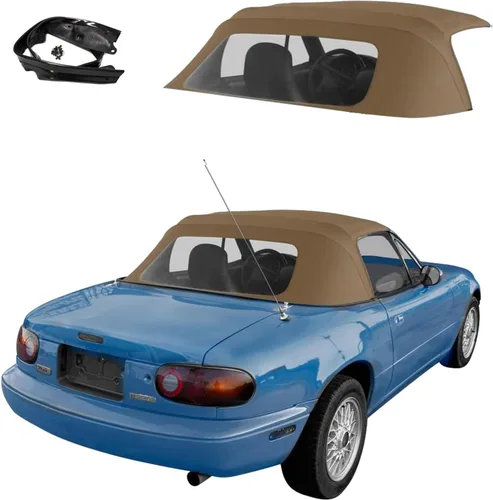 Vista 9 de Capota de vinilo de repuesto para automóvil descapotable Mazda Miata Cabriolet (para modelos 1990-96), con ventana de plástico transparente, Marrón