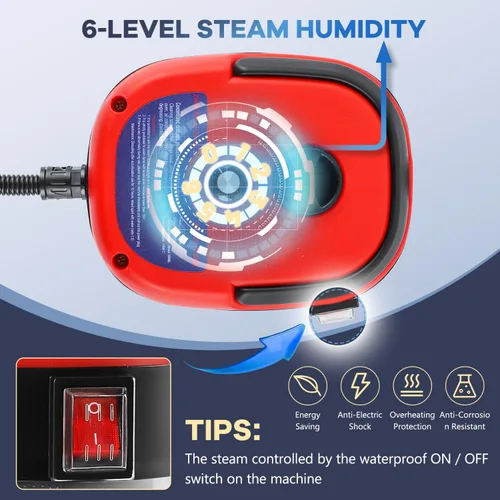 Vista 4 de Moongiantgo Limpiador de Vapor de Alta Presión, Máquina de Limpieza de Vapor de 2500W Portátil de Alta Temperatura para Baño, Humedad Ajustable