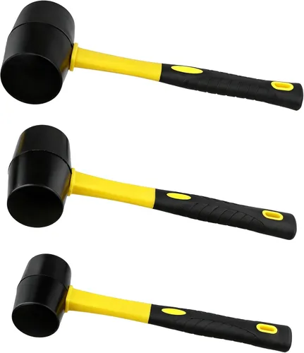 Vista 8 de Juego de 3 martillos de goma (8 onzas/16 oz/32 onzas), cabezales de mazo de goma con mango de fibra de vidrio antideslizante para carpintería