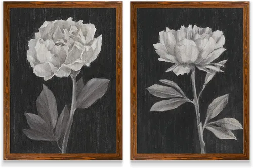 Vista 29 de Renditions Gallery- Lienzo enmarcado con flores blancas y negras Flores blancas y negras 1 juego/marco negro