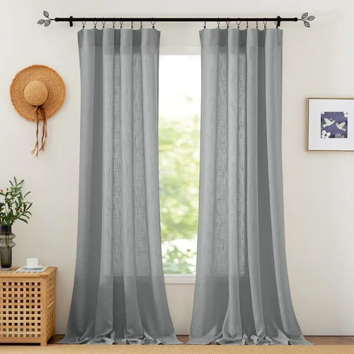 Vista 73 de RYB HOME - Cortinas de lino texturizado semitranslúcidas, privacidad media, filtro de luz, decoración de ventana para dormitorio/baño/sala de estar