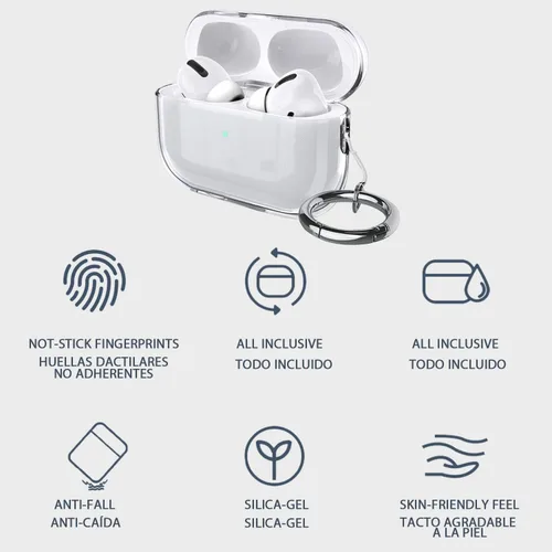 Vista 5 de USTIYA Funda para AirPods Pro de 2ª generación 2022 Funda protectora transparente con correa de llavero con protección de carga inalámbrica Claro