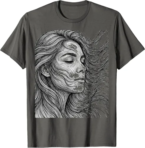 Vista 6 de Wild Hair in the Breeze Illustration T-Shirt Pink