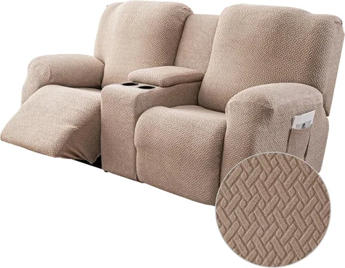 Vista 31 de Genina Funda para Silla Reclinable, Fundas Elásticas para Sillas Reclinables, Fundas para Sofá Reclinable con Rayas Jacquard, Fundas para Sofá
