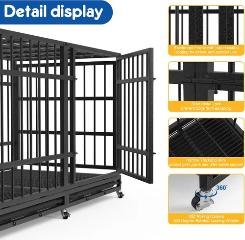 Vista 3 de Asee'm Jaula de perro resistente de 48 pulgadas con ruedas para perros grandes, jaula indestructible a prueba de escapes para perros de alta