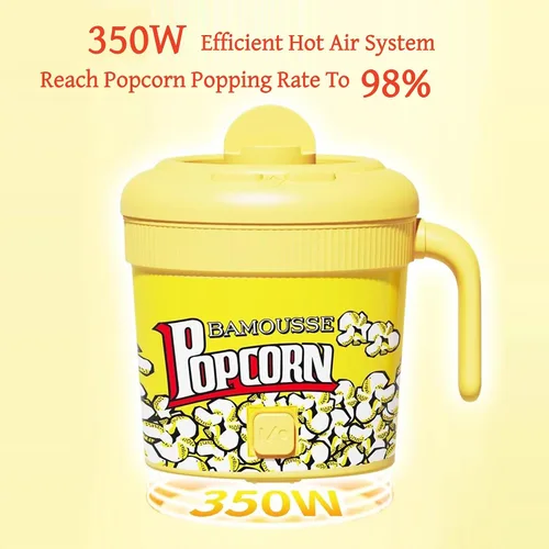 Vista 3 de Aottop Máquina eléctrica de palomitas de maíz con aire agitado, máquina eléctrica de palomitas de maíz de 1 litro, 350 W, 5 minutos de estallido