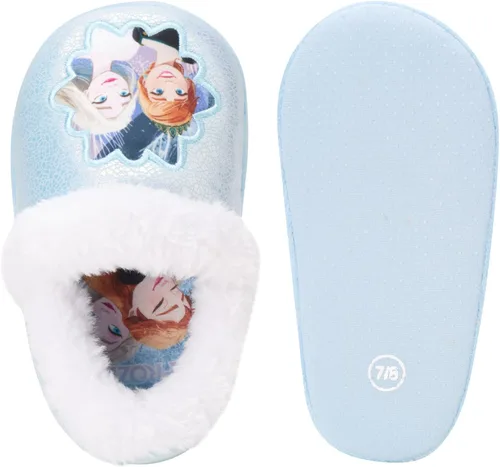 Vista 5 de Disney Pantuflas de Frozen para niña Pantuflas peludas de Elsa y Anna con suela antideslizante (bebéniño pequeño)
