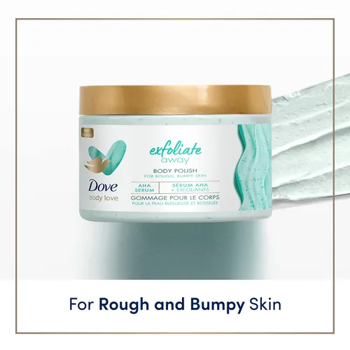 Vista 5 de Dove Body Love Body Polish Exfoliate Away 3 unidades para piel áspera y llena de baches con AHAs para una piel suave y sedosa, 12 onzas